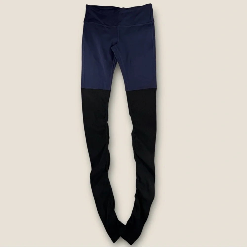 Alo Yoga High Waist Goddess Legging S Navy Blue Black Ribbed‎ Leg Warmer